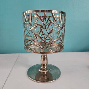 Bath & Body Works 3 Wick Pedestal Candle Holder Silver Vine Leaf Pre-owned